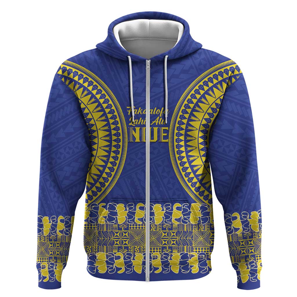 Fakaalofa Lahi Atu Niue Hoodie Siapo Pattern With Puakenikeni LT14 Zip Hoodie Blue - Polynesian Pride