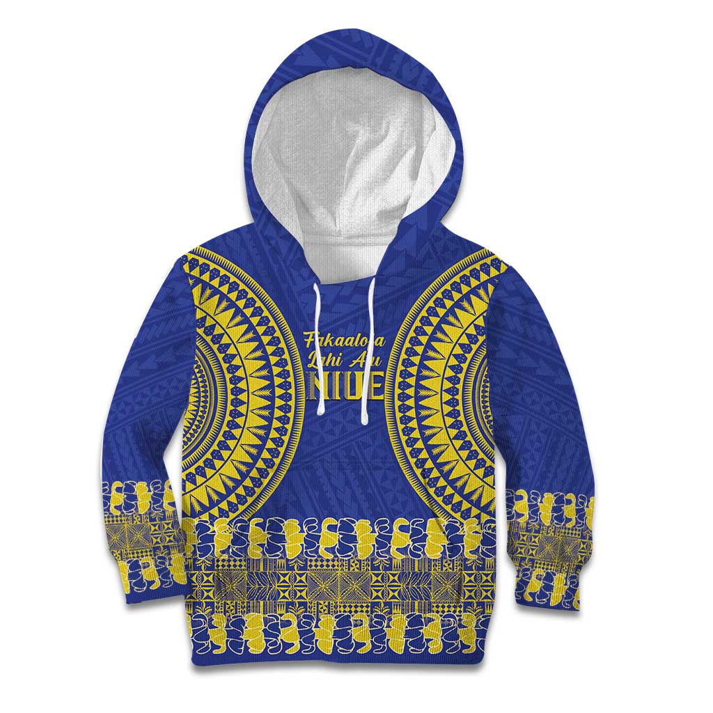 Fakaalofa Lahi Atu Niue Kid Hoodie Siapo Pattern With Puakenikeni LT14 Hoodie Blue - Polynesian Pride