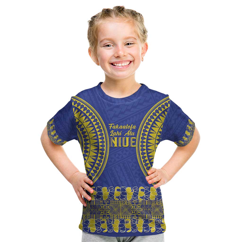 Fakaalofa Lahi Atu Niue Kid T Shirt Siapo Pattern With Puakenikeni