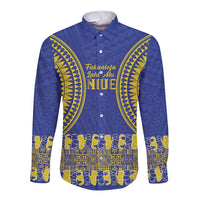 Fakaalofa Lahi Atu Niue Long Sleeve Button Shirt Siapo Pattern With Puakenikeni LT14 Unisex Blue - Polynesian Pride