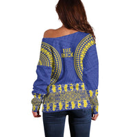 Fakaalofa Lahi Atu Niue Off Shoulder Sweater Siapo Pattern With Puakenikeni LT14 - Polynesian Pride