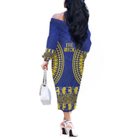 Fakaalofa Lahi Atu Niue Off The Shoulder Long Sleeve Dress Siapo Pattern With Puakenikeni LT14 - Polynesian Pride