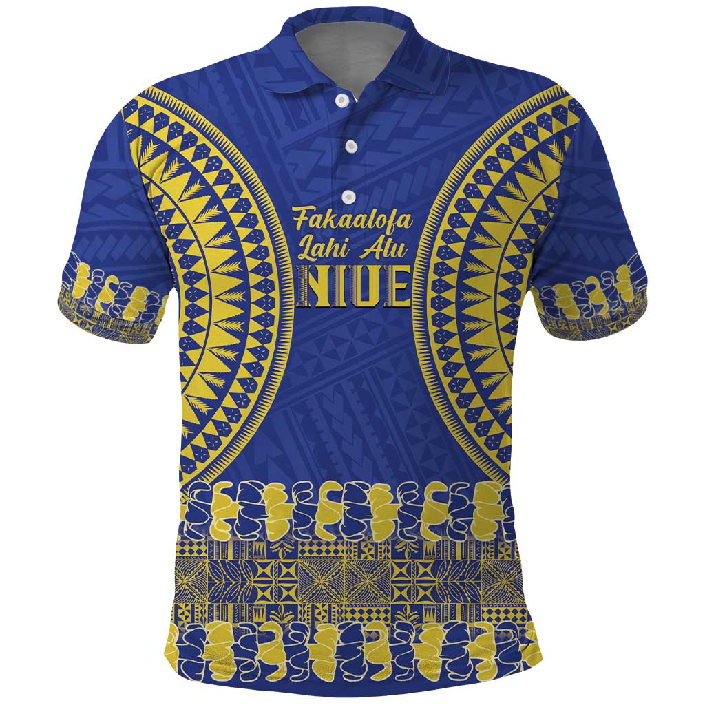 Fakaalofa Lahi Atu Niue Polo Shirt Siapo Pattern With Puakenikeni LT14 Blue - Polynesian Pride