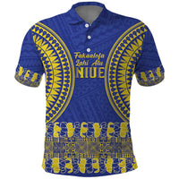 Fakaalofa Lahi Atu Niue Polo Shirt Siapo Pattern With Puakenikeni LT14 Blue - Polynesian Pride