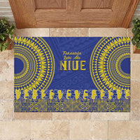 Fakaalofa Lahi Atu Niue Rubber Doormat Siapo Pattern With Puakenikeni LT14 Blue - Polynesian Pride