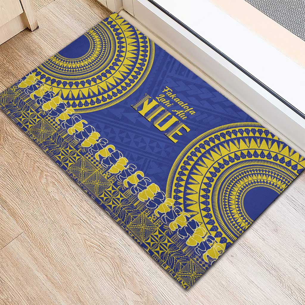 Fakaalofa Lahi Atu Niue Rubber Doormat Siapo Pattern With Puakenikeni LT14 - Polynesian Pride
