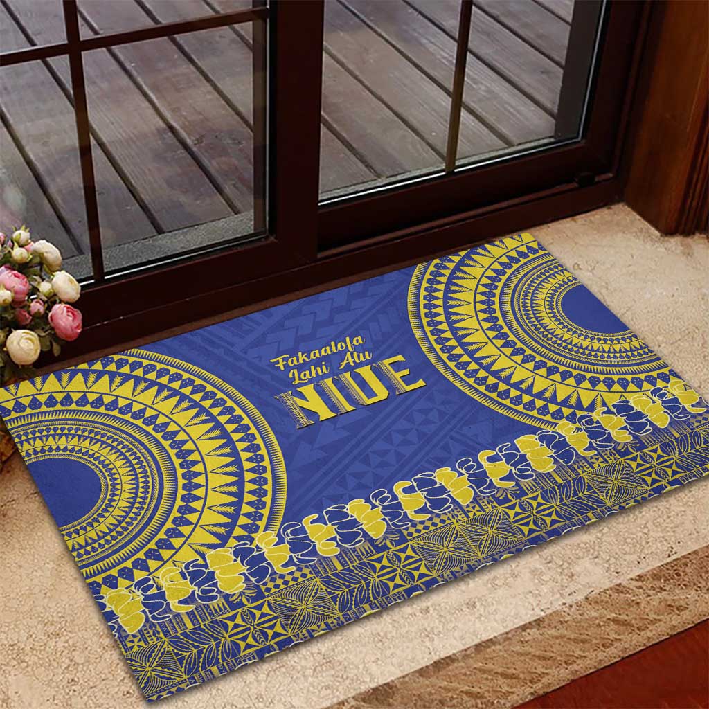 Fakaalofa Lahi Atu Niue Rubber Doormat Siapo Pattern With Puakenikeni LT14 - Polynesian Pride