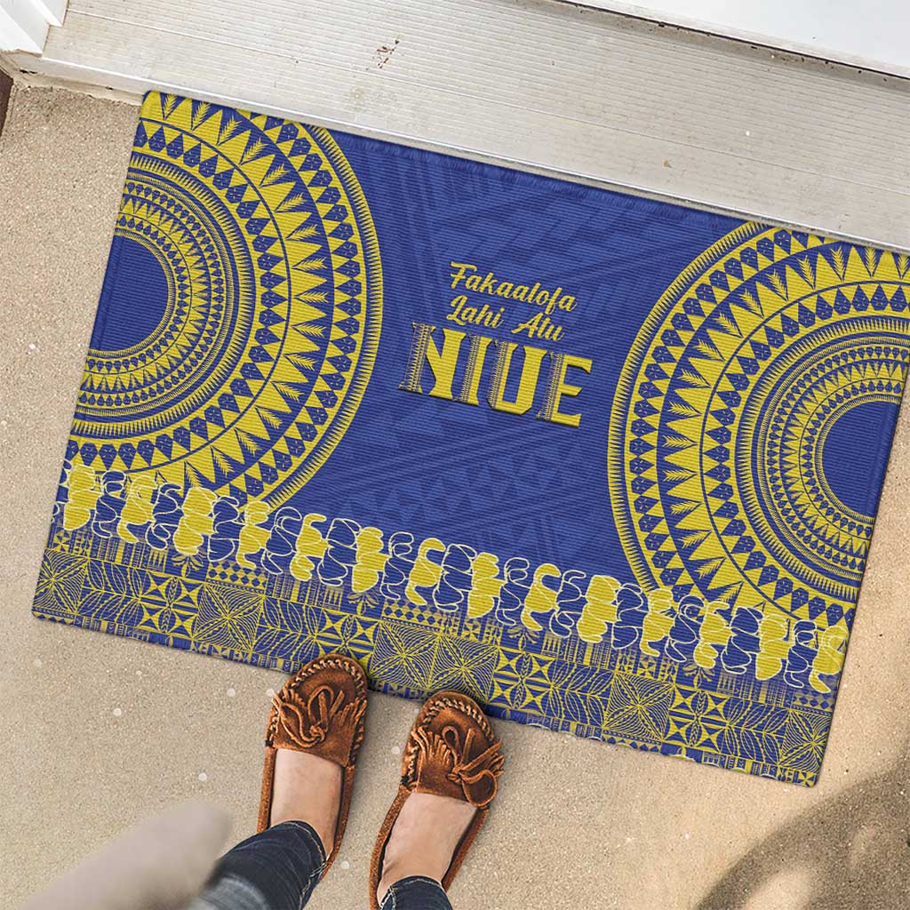 Fakaalofa Lahi Atu Niue Rubber Doormat Siapo Pattern With Puakenikeni LT14 - Polynesian Pride