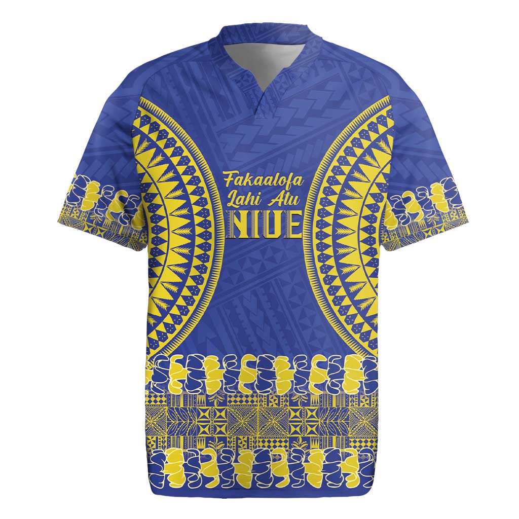 Fakaalofa Lahi Atu Niue Rugby Jersey Siapo Pattern With Puakenikeni LT14 Blue - Polynesian Pride