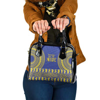Fakaalofa Lahi Atu Niue Shoulder Handbag Siapo Pattern With Puakenikeni LT14 One Size Blue - Polynesian Pride