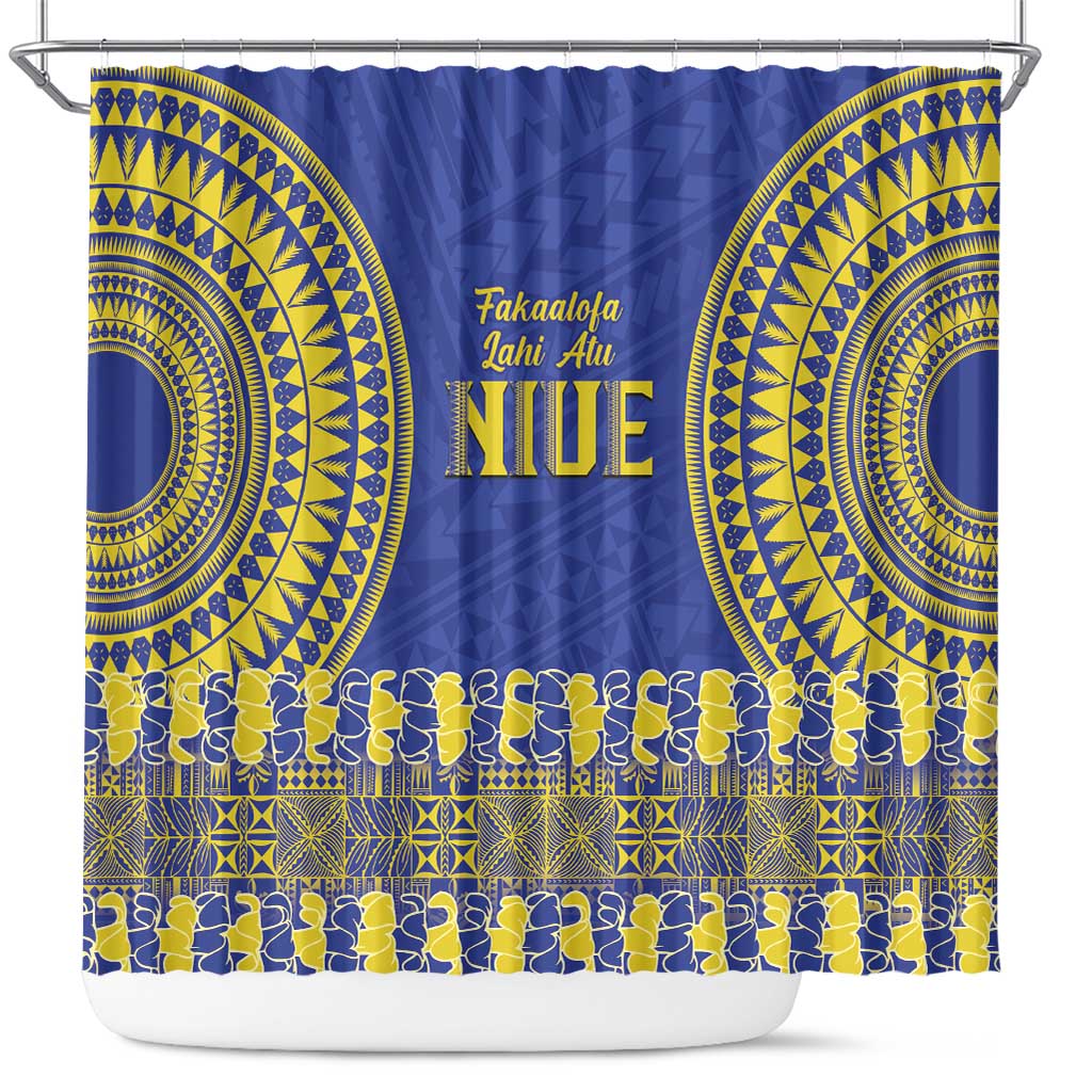 Fakaalofa Lahi Atu Niue Shower Curtain Siapo Pattern With Puakenikeni LT14 Blue - Polynesian Pride