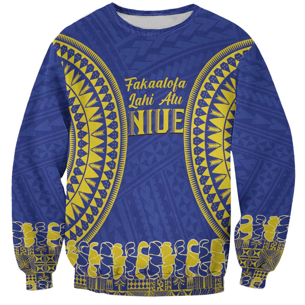 Fakaalofa Lahi Atu Niue Sweatshirt Siapo Pattern With Puakenikeni LT14 Unisex Blue - Polynesian Pride