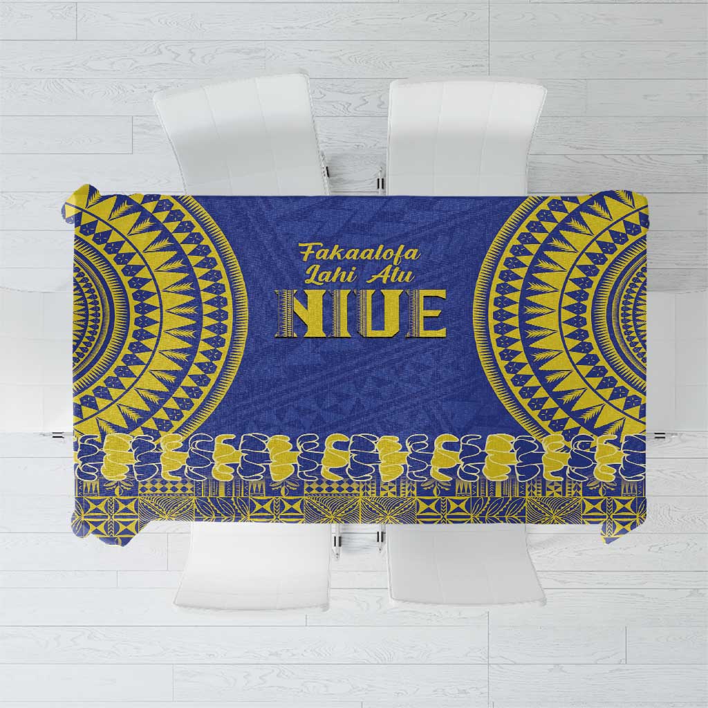 Fakaalofa Lahi Atu Niue Tablecloth Siapo Pattern With Puakenikeni LT14 Blue - Polynesian Pride