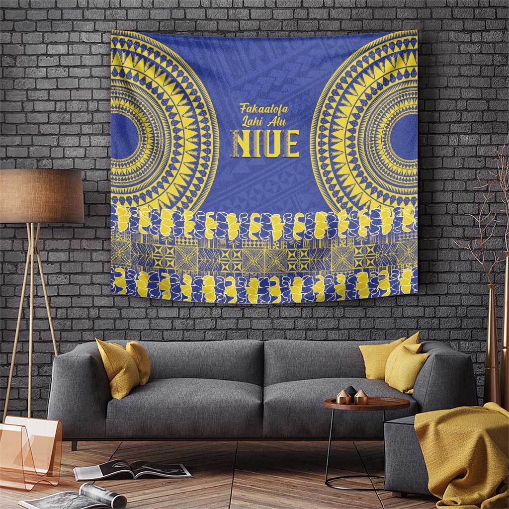 Fakaalofa Lahi Atu Niue Tapestry Siapo Pattern With Puakenikeni LT14 Blue - Polynesian Pride