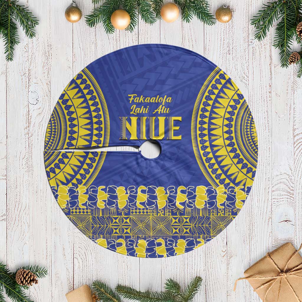Fakaalofa Lahi Atu Niue Tree Skirt Siapo Pattern With Puakenikeni LT14 Casual Blue - Polynesian Pride