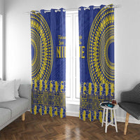 Fakaalofa Lahi Atu Niue Window Curtain Siapo Pattern With Puakenikeni LT14 With Grommets Blue - Polynesian Pride