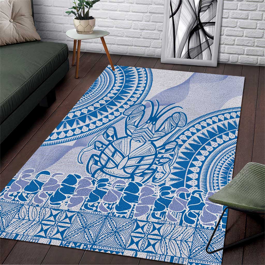 Niue Language Week Area Rug The Rock Coconut Crab - Siapo Blue Pastel LT14 Blue - Polynesian Pride