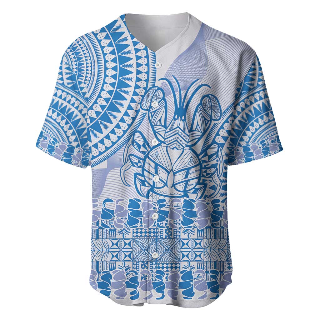 Niue Language Week Baseball Jersey The Rock Coconut Crab - Siapo Blue Pastel LT14 Blue - Polynesian Pride