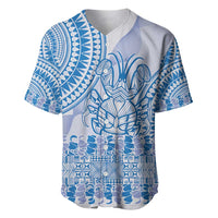 Niue Language Week Baseball Jersey The Rock Coconut Crab - Siapo Blue Pastel LT14 Blue - Polynesian Pride