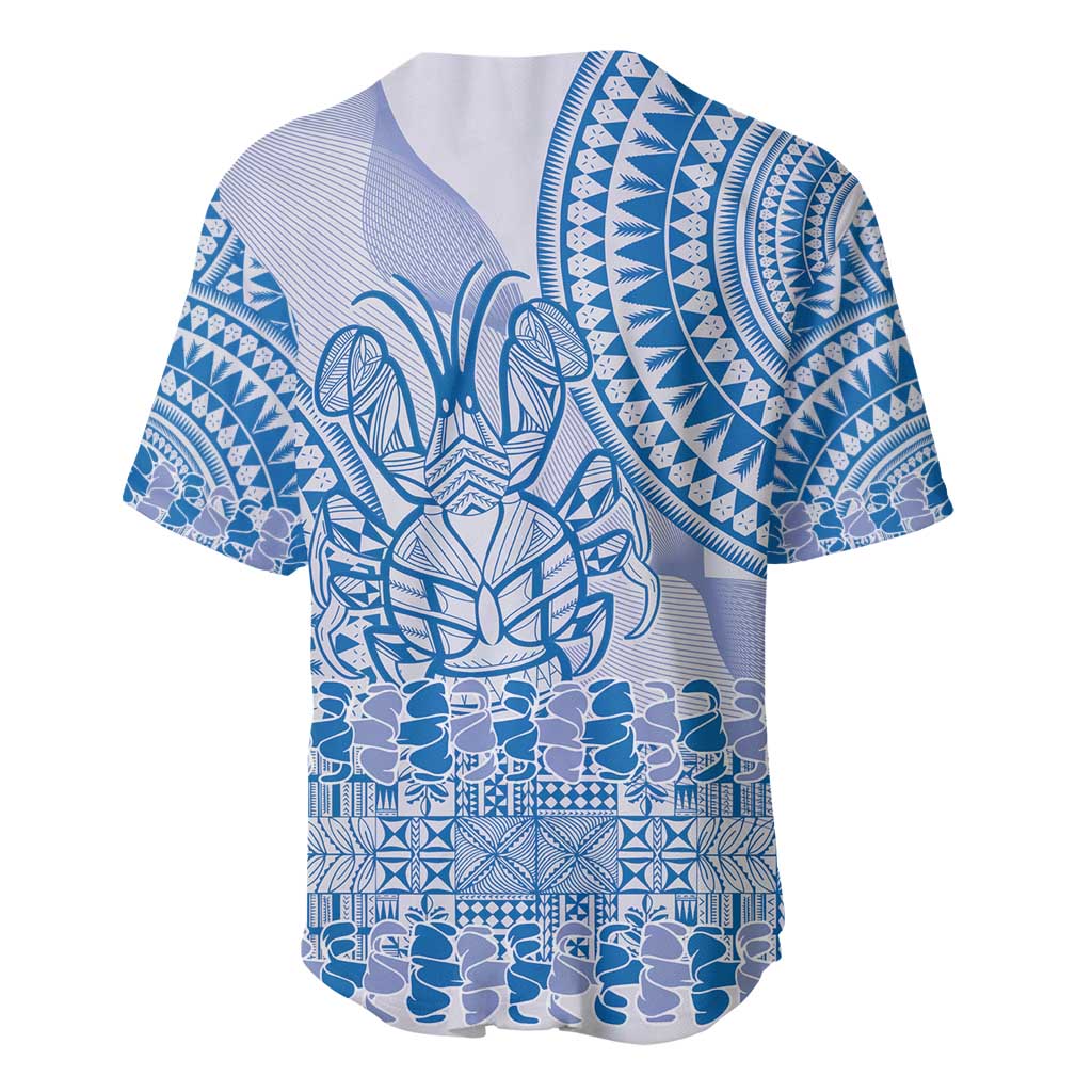 Niue Language Week Baseball Jersey The Rock Coconut Crab - Siapo Blue Pastel LT14 - Polynesian Pride