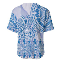Niue Language Week Baseball Jersey The Rock Coconut Crab - Siapo Blue Pastel LT14 - Polynesian Pride