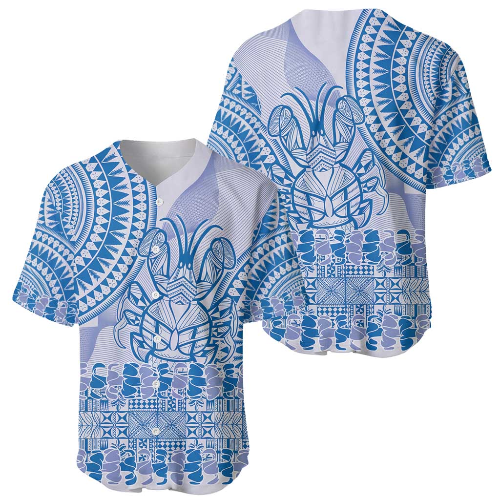 Niue Language Week Baseball Jersey The Rock Coconut Crab - Siapo Blue Pastel LT14 - Polynesian Pride