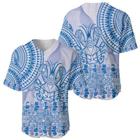 Niue Language Week Baseball Jersey The Rock Coconut Crab - Siapo Blue Pastel LT14 - Polynesian Pride