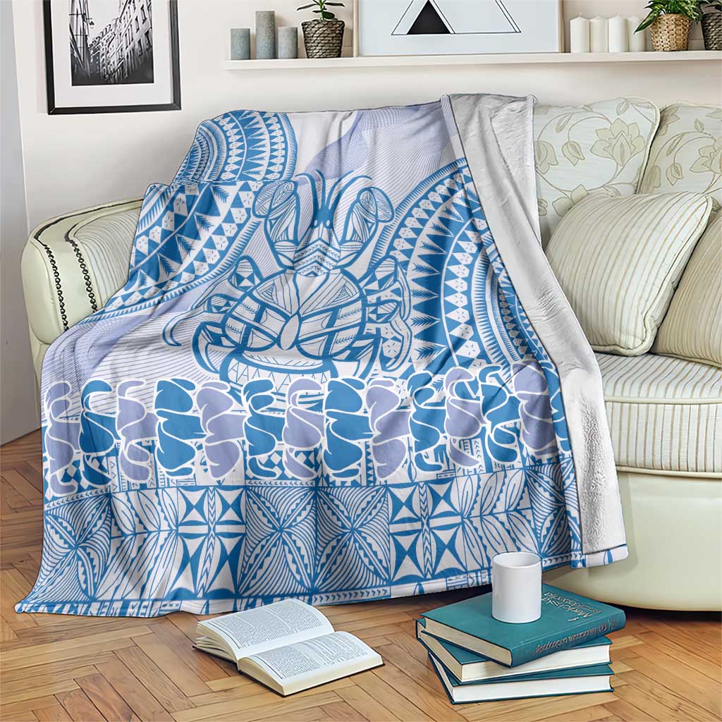Niue Language Week Blanket The Rock Coconut Crab - Siapo Blue Pastel LT14 Blue - Polynesian Pride