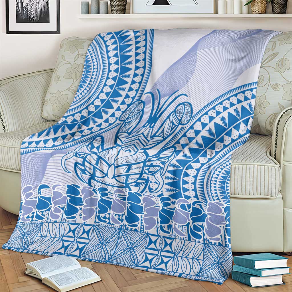 Niue Language Week Blanket The Rock Coconut Crab - Siapo Blue Pastel LT14 - Polynesian Pride