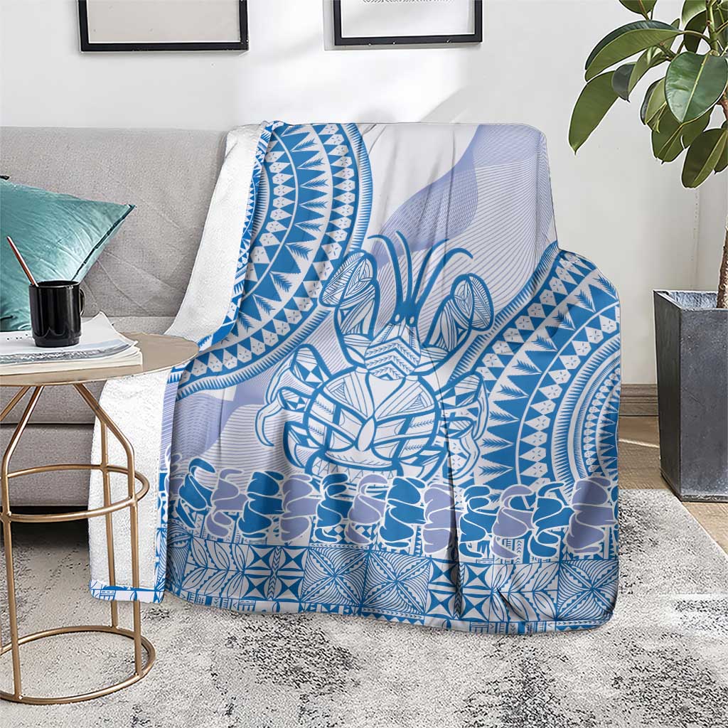 Niue Language Week Blanket The Rock Coconut Crab - Siapo Blue Pastel LT14 - Polynesian Pride
