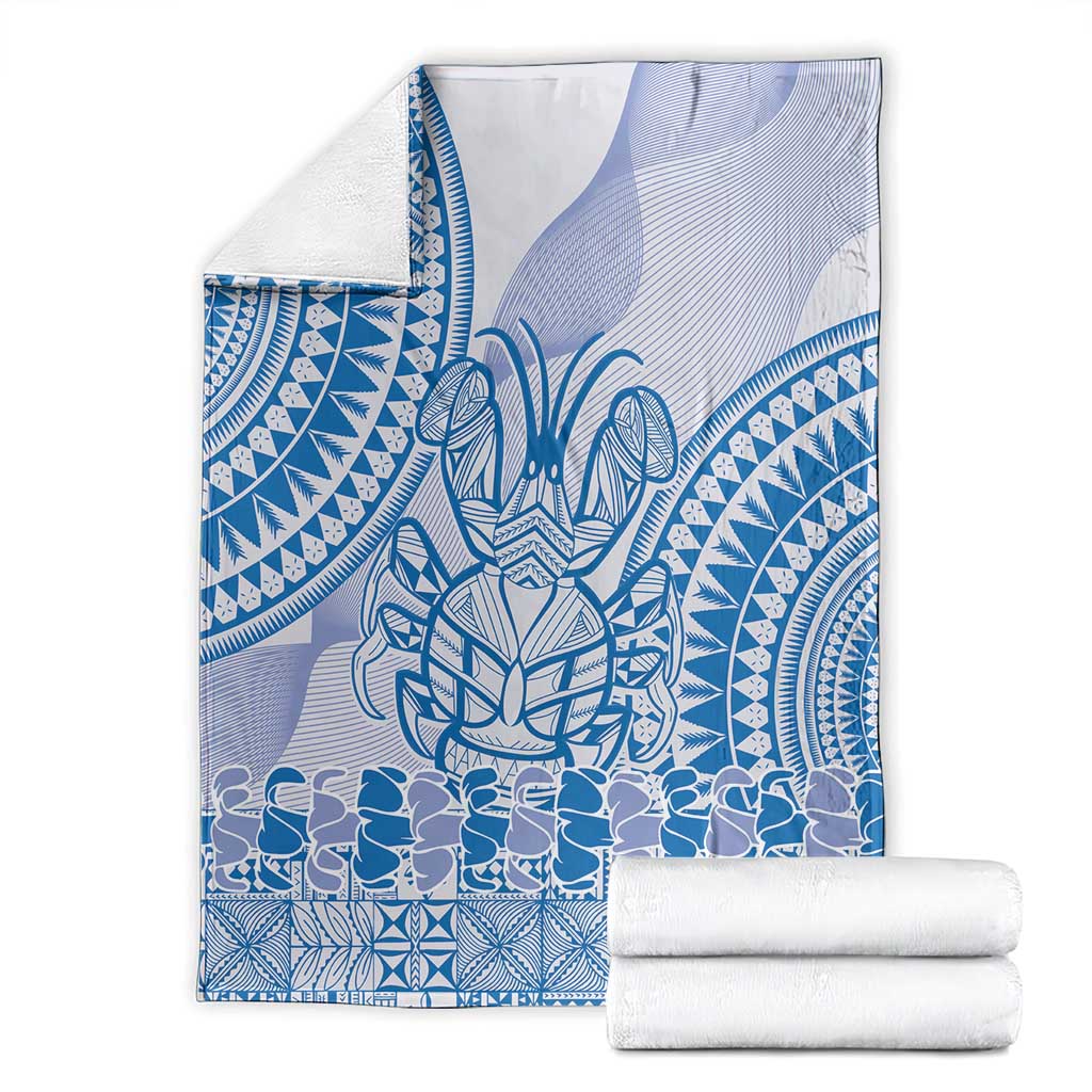 Niue Language Week Blanket The Rock Coconut Crab - Siapo Blue Pastel LT14 - Polynesian Pride