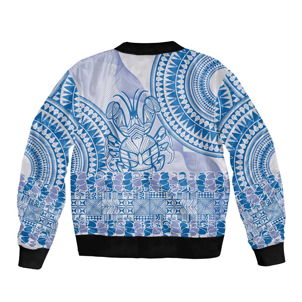 Niue Language Week Bomber Jacket The Rock Coconut Crab - Siapo Blue Pastel LT14 - Polynesian Pride