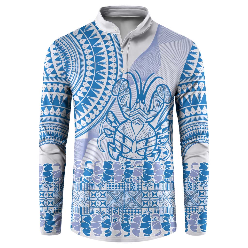 Niue Language Week Button Sweatshirt The Rock Coconut Crab - Siapo Blue Pastel LT14 Blue - Polynesian Pride