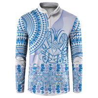 Niue Language Week Button Sweatshirt The Rock Coconut Crab - Siapo Blue Pastel LT14 Blue - Polynesian Pride