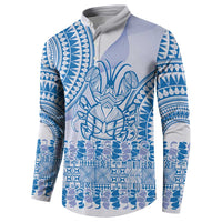 Niue Language Week Button Sweatshirt The Rock Coconut Crab - Siapo Blue Pastel LT14 - Polynesian Pride