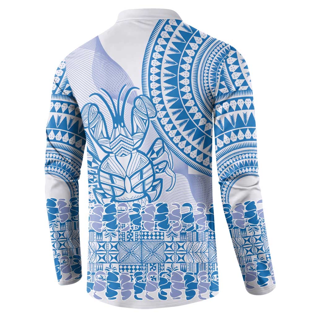 Niue Language Week Button Sweatshirt The Rock Coconut Crab - Siapo Blue Pastel LT14 - Polynesian Pride