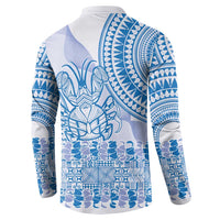 Niue Language Week Button Sweatshirt The Rock Coconut Crab - Siapo Blue Pastel LT14 - Polynesian Pride