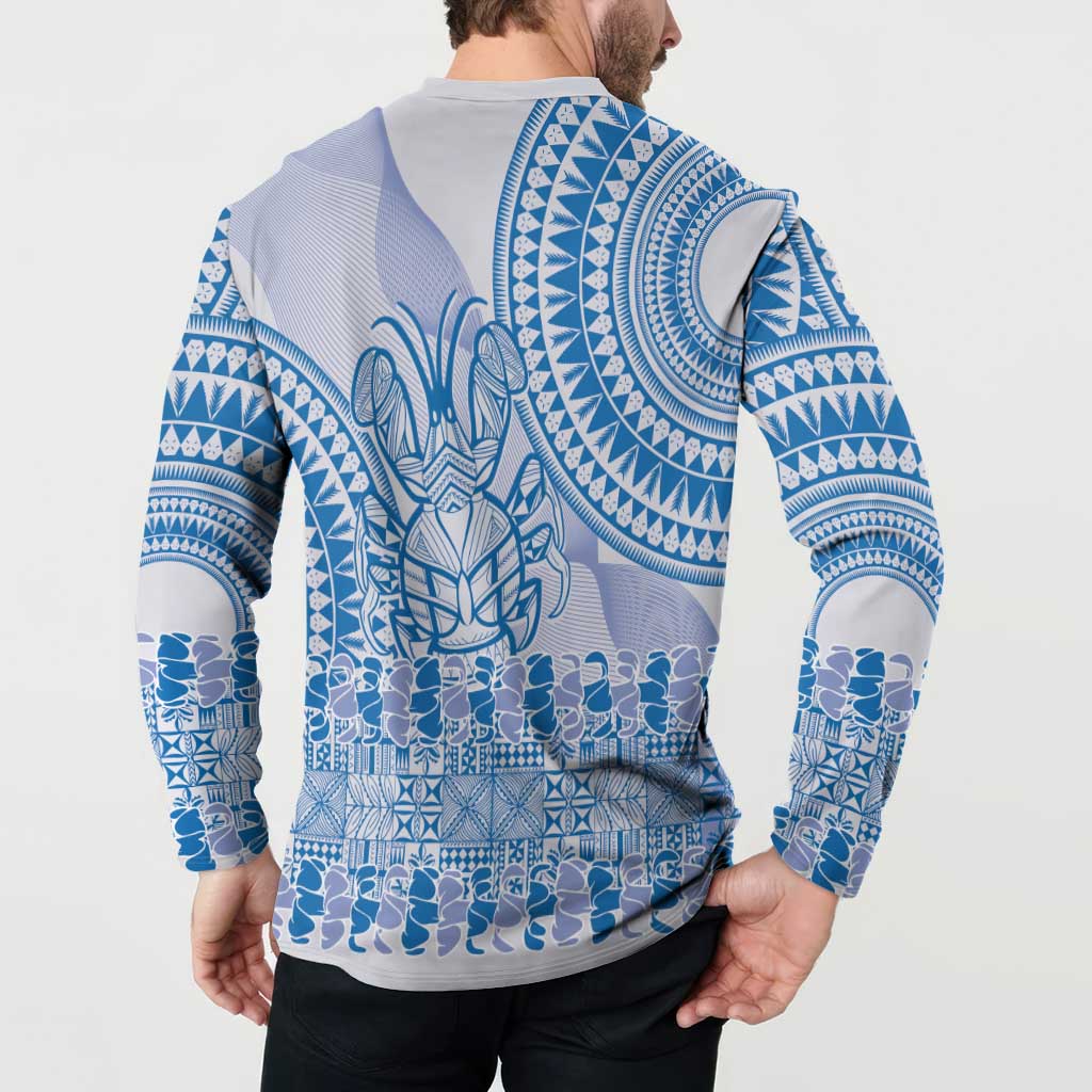 Niue Language Week Button Sweatshirt The Rock Coconut Crab - Siapo Blue Pastel LT14 - Polynesian Pride