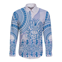 Niue Language Week Long Sleeve Button Shirt The Rock Coconut Crab - Siapo Blue Pastel LT14 Unisex Blue - Polynesian Pride