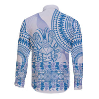 Niue Language Week Long Sleeve Button Shirt The Rock Coconut Crab - Siapo Blue Pastel LT14 - Polynesian Pride