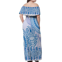 Niue Language Week Off Shoulder Maxi Dress The Rock Coconut Crab - Siapo Blue Pastel LT14 - Polynesian Pride
