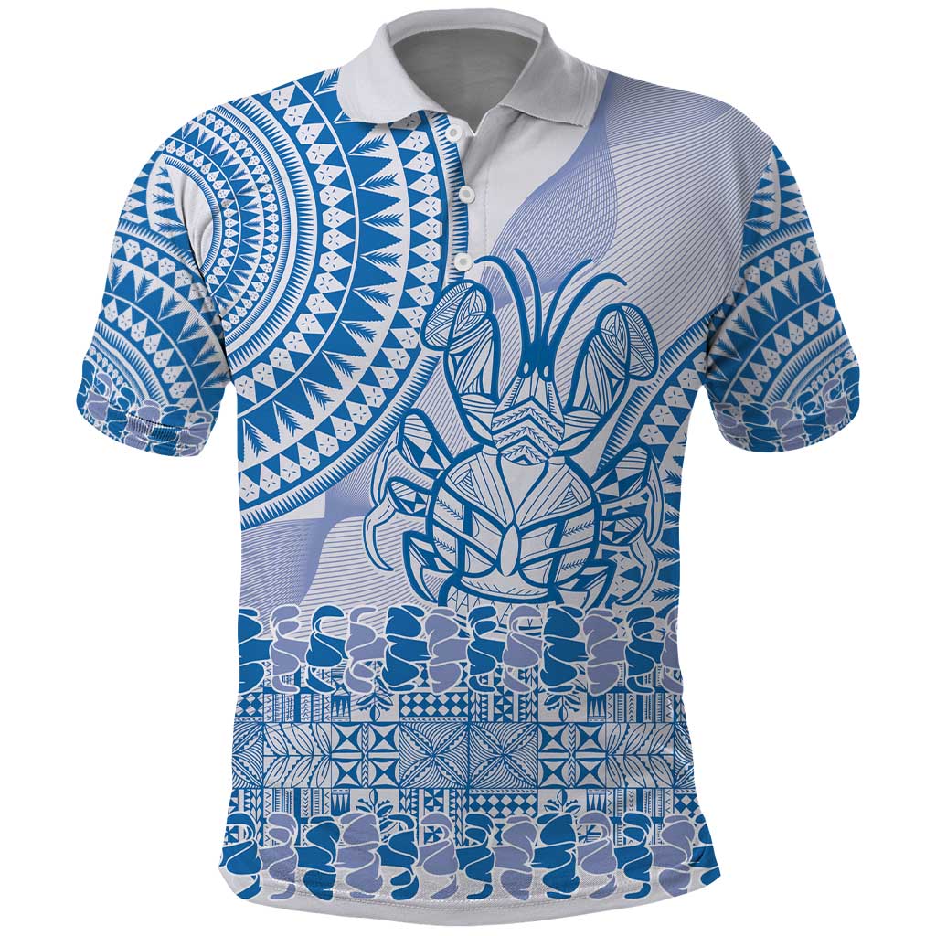 Niue Language Week Polo Shirt The Rock Coconut Crab - Siapo Blue Pastel LT14 Blue - Polynesian Pride