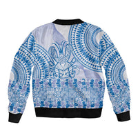 Niue Language Week Sleeve Zip Bomber Jacket The Rock Coconut Crab - Siapo Blue Pastel LT14 - Polynesian Pride