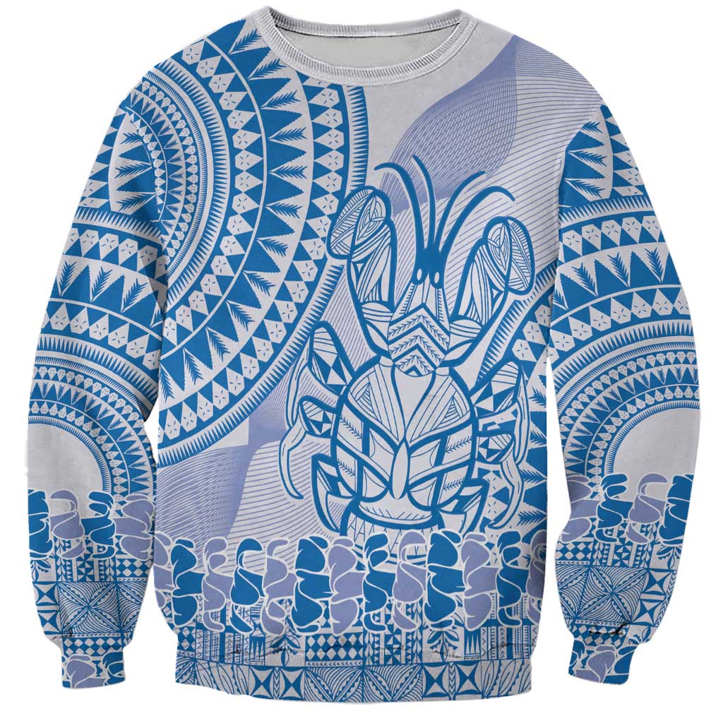 Niue Language Week Sweatshirt The Rock Coconut Crab - Siapo Blue Pastel LT14 Unisex Blue - Polynesian Pride