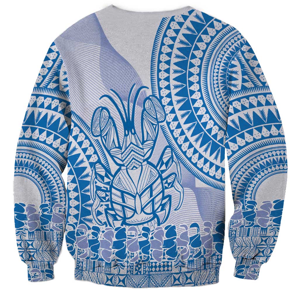 Niue Language Week Sweatshirt The Rock Coconut Crab - Siapo Blue Pastel LT14 - Polynesian Pride