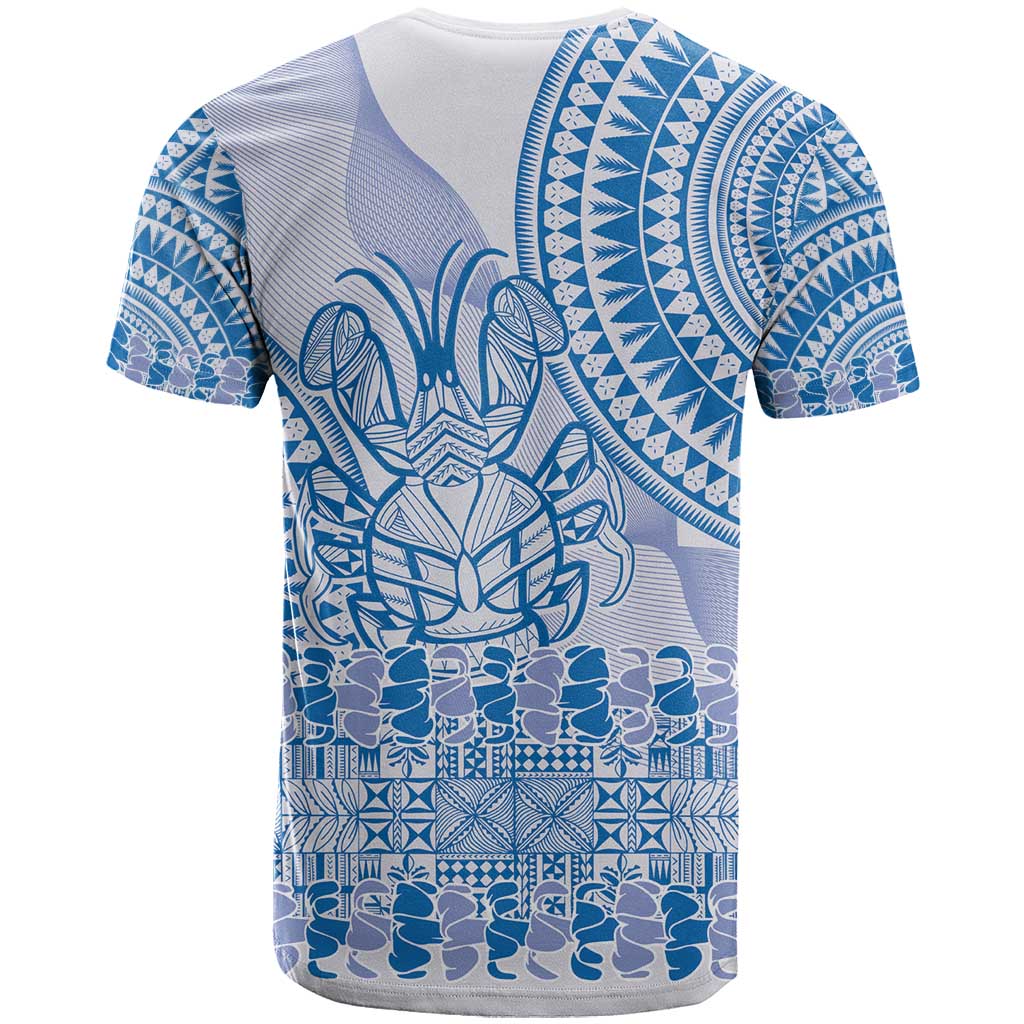 Niue Language Week T Shirt The Rock Coconut Crab - Siapo Blue Pastel LT14 - Polynesian Pride