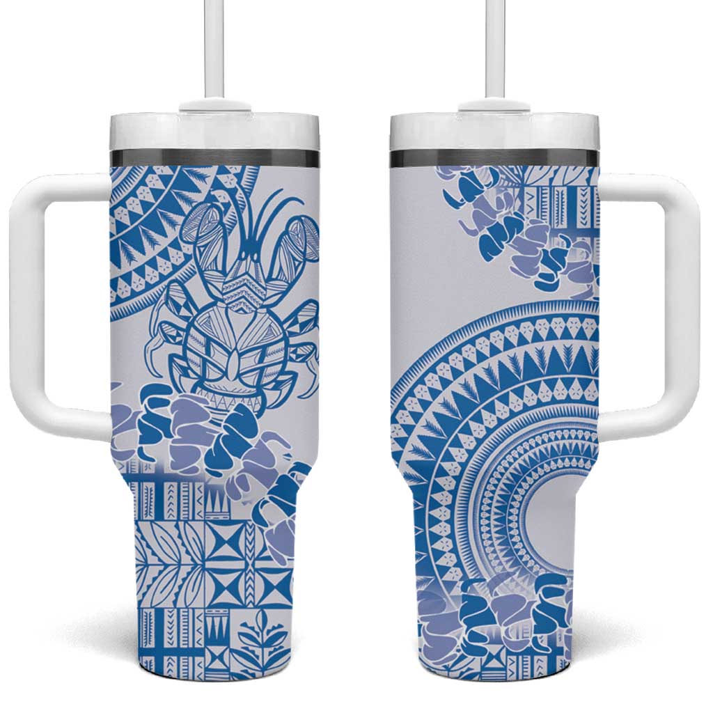 Niue Language Week Tumbler With Handle The Rock Coconut Crab - Siapo Blue Pastel LT14 One Size: 40 oz Blue - Polynesian Pride