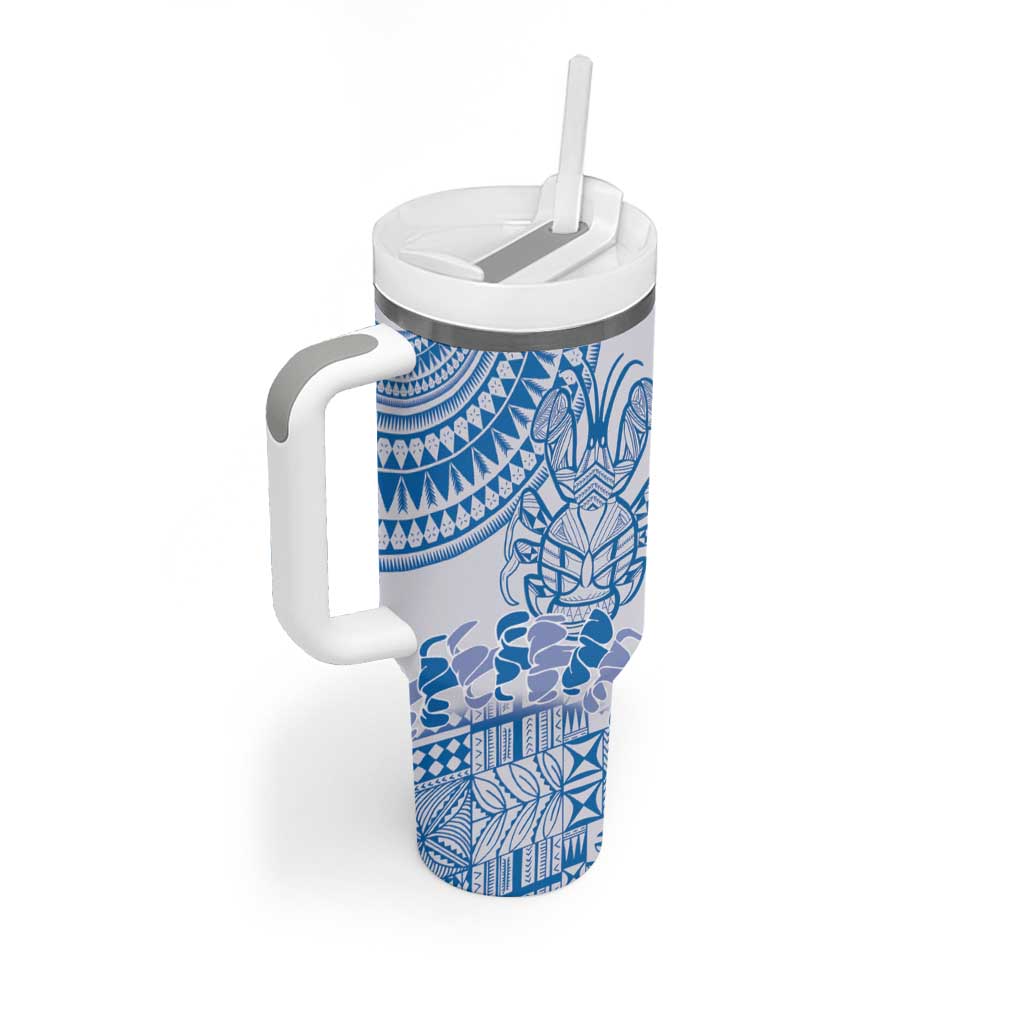 Niue Language Week Tumbler With Handle The Rock Coconut Crab - Siapo Blue Pastel LT14 - Polynesian Pride