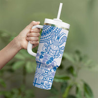 Niue Language Week Tumbler With Handle The Rock Coconut Crab - Siapo Blue Pastel LT14 - Polynesian Pride