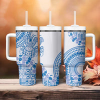 Niue Language Week Tumbler With Handle The Rock Coconut Crab - Siapo Blue Pastel LT14 - Polynesian Pride